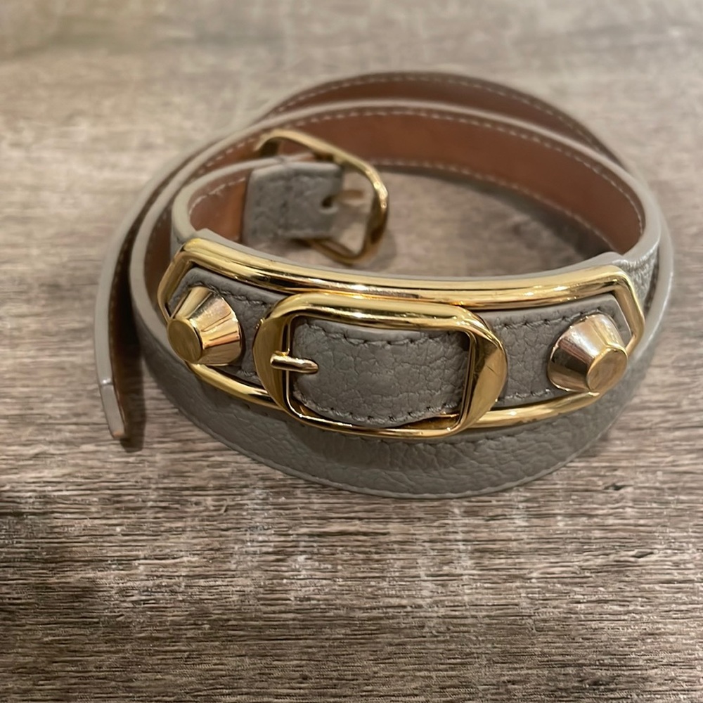 Balenciaga Dark Grey Shiny Goat Leather Wrap Bracelet
